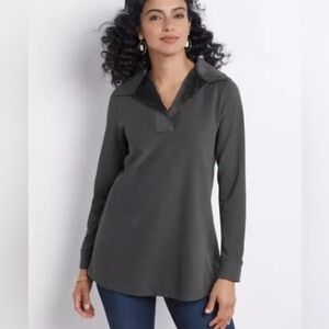 NWT Soft Surroundings Opari Tunic Sweatshirt Charcoal Top V16